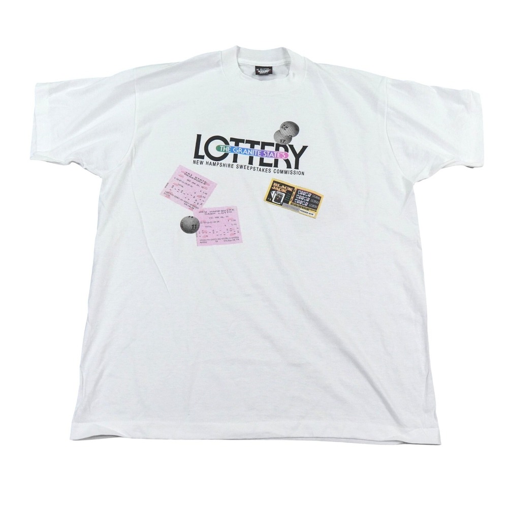 VTG Screen Stars Best T Shirt Mens XL White NH Lottery Single Stitch Deadstock
